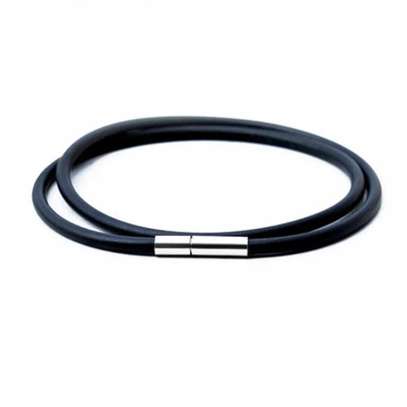 1.5mm 2mm 3mm Black Rubber Soft Cord String Rope Chain Necklace Jewelry with Stainless Metal Buckle Clasp 40cm 50cm 60cm