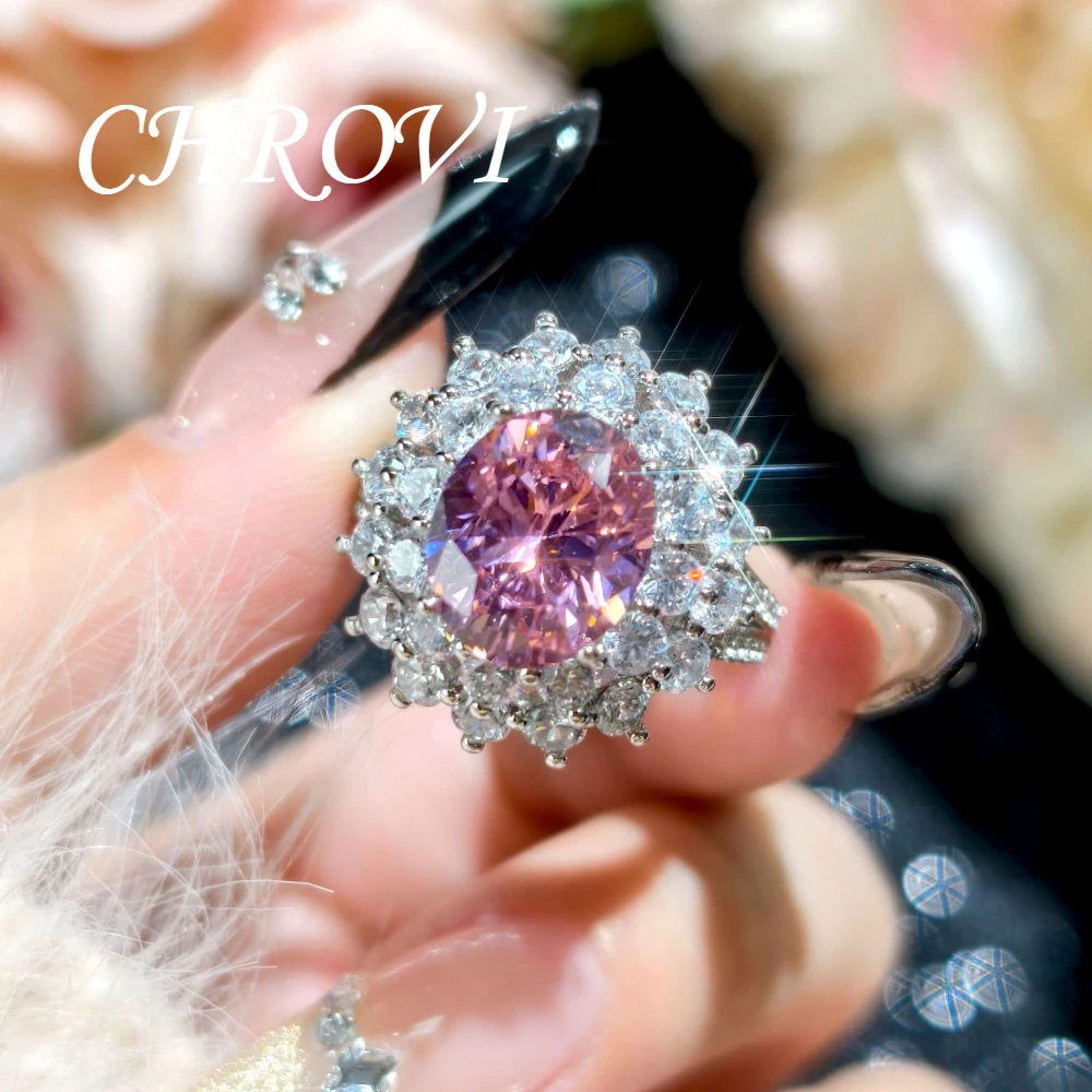 Luxury-Style 925 Sterling Silver Sparkling Princess Pink Glittering Open-Style Ring for Women - Sunflower Evening Ring Handpiece