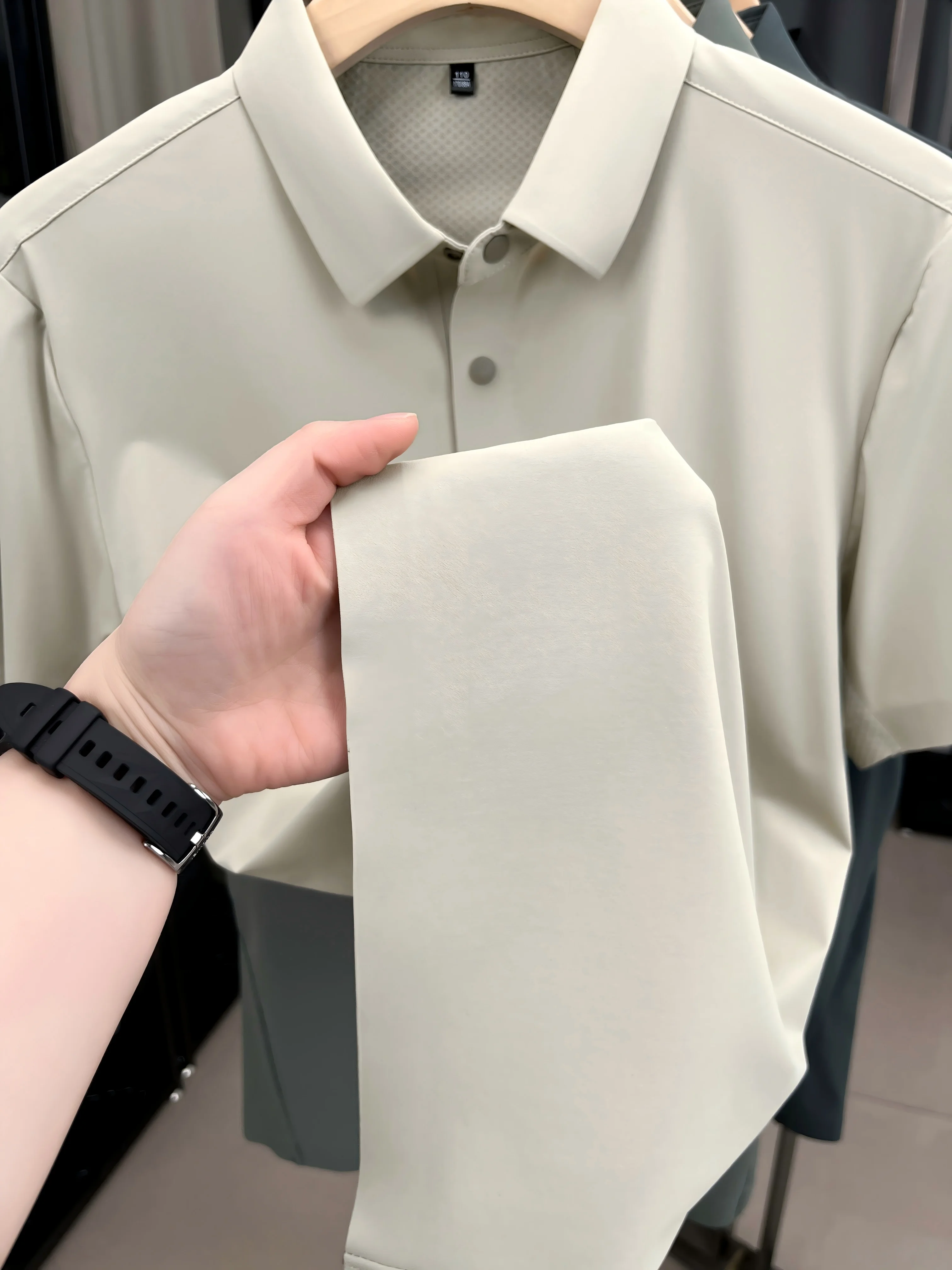 Men's Striped Polo Shirt Short Sleeve Lapel Stretch Casual Summer Tee Breathable Soft Slim Fit Golf Tennis Business Sportwear