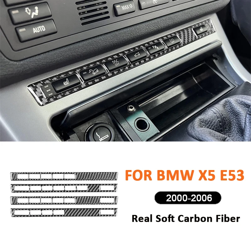 For BMW X5 E53 2000-2006 Carbon Fiber Car Accessories Seat Heating Ventilating Control Buttons Trim Panel Decoration Sticker