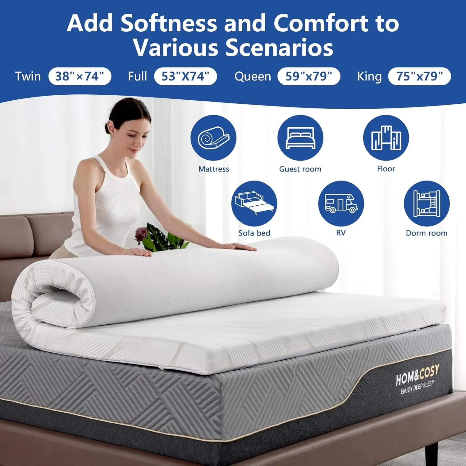 Hcore 3-Inch Extra Firm Mattress for Pain Relief Cooling Gel Bamboo Charcoal Mattress with Removable Cover