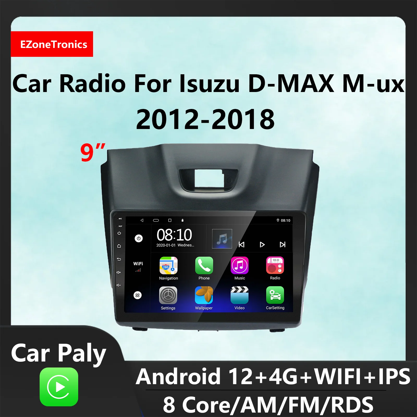 EzoneTronics CarPlay Android Auto Car Radio for Isuzu D-MAX 2012-2018 M-UX 2013-2017 Navigation Player Car Entertainment System