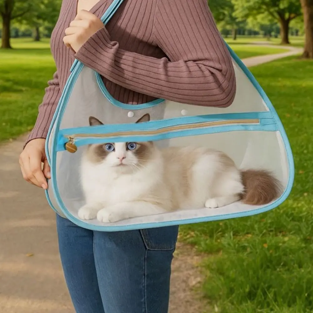 

Solid-Color Breathable Pet Carrier Bag Nylon Mesh Portable Pet Bag Large Space Cat Backpack Pet Transport