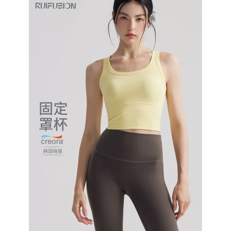 

Women Nude Feel Sports Bra One Piece Fixed Cup Shockproof Yoga Tank Top Outdoor Running Fitness Gym Workout Daily Casual Vest