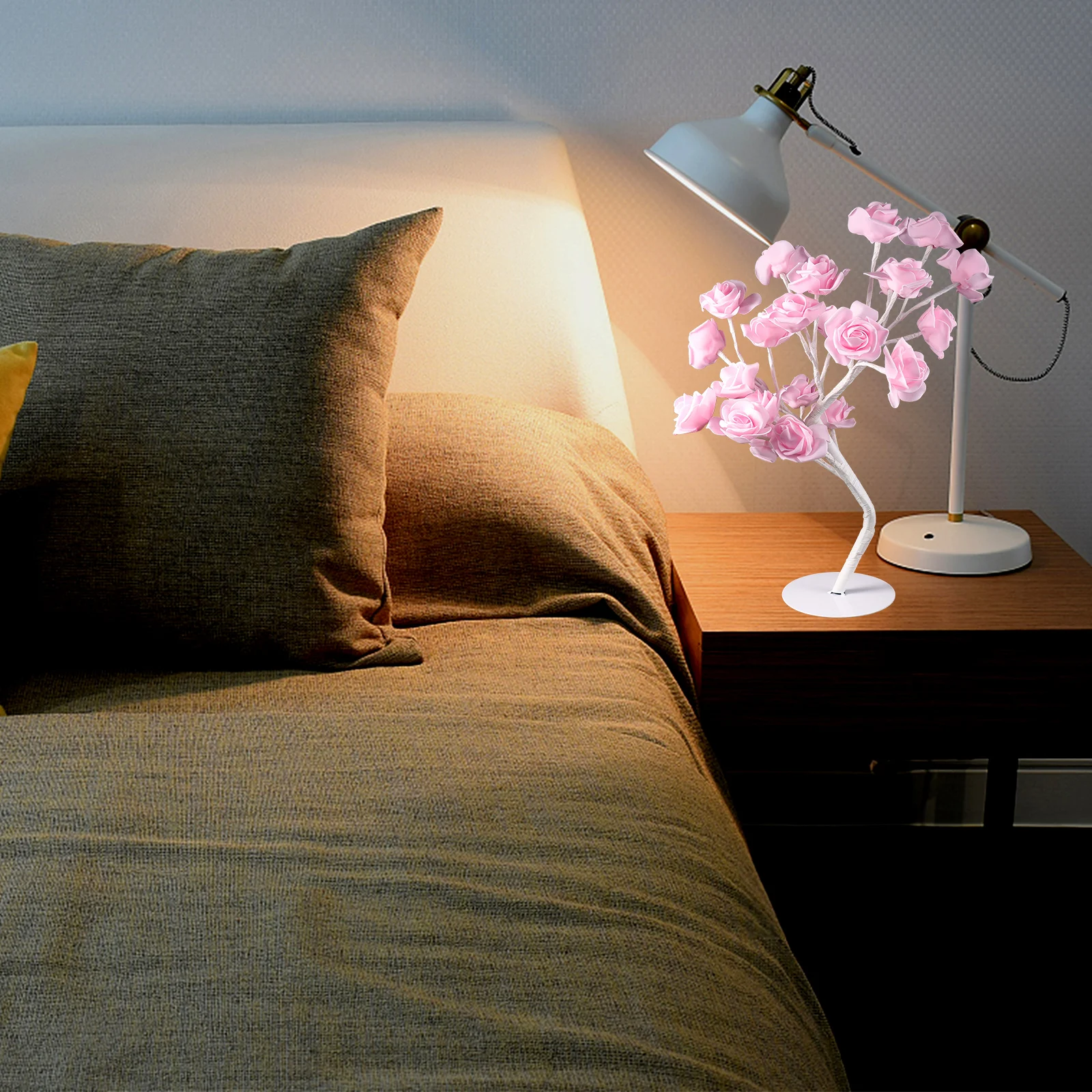 ارتفع مصباح السرير ليلة ديكور منضدية زهرة لغرفة النوم حفلة المنزل فندق ديكور Led شجرة الورود ضوء شجرة