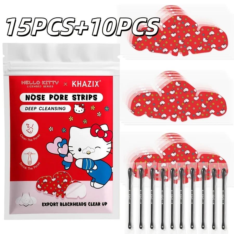 15PCS Red Hello Kitty Cartoon Nasal Patch, deeply cleans pores and gently exfoliates. Attached are 10 Cleaning tools