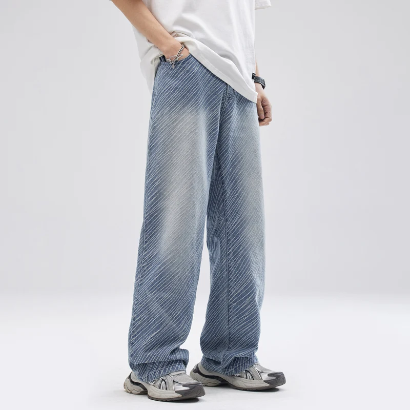 Calça jeans reta de alta rua, solta, confortável, estilo japonês retrô, perna larga, alta, tendência, menino, masculino, tendência