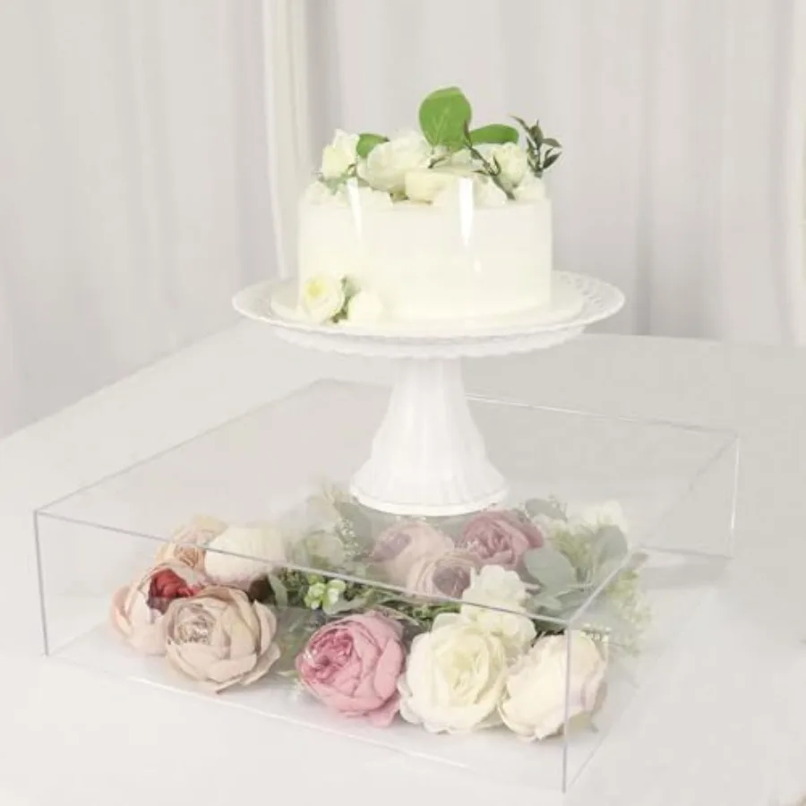 

18"X18" Clear Acrylic Cake Box Stand Mirror Finish Display Box Pedestal Riser with Hollow Bottom