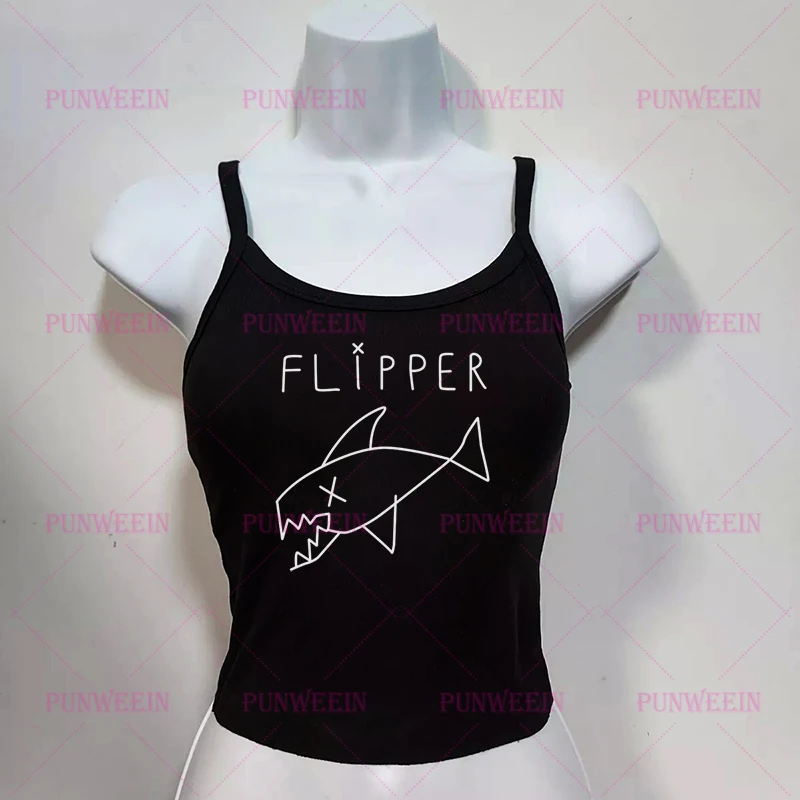 Flipper Fish Rock Music Band Vintage Y2k 90s slim top Gothic Punk Graphic Black Rock hip hop Streetwear Sexy Punk club Tank Tops