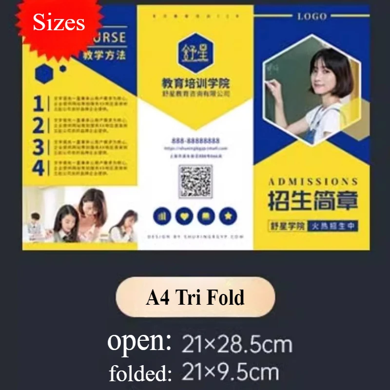 250pcs Folded A5 A4 Flyers Printing Bi /Tri Fold Flyer Folding Leaflet Brochure And Postcard Custom Catalog Service Print