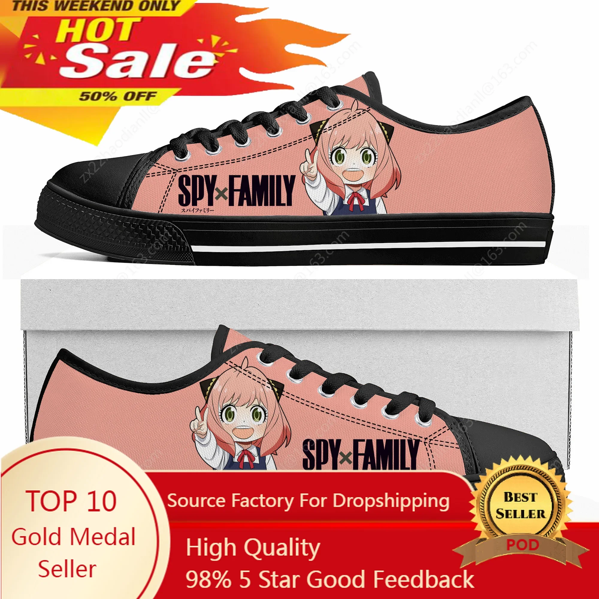 

Spy X Family Anya Forger Low Top Sneakers Mens Womens Teenager Anime Cartoon Canvas Footwear Custom Made Black Shoes
