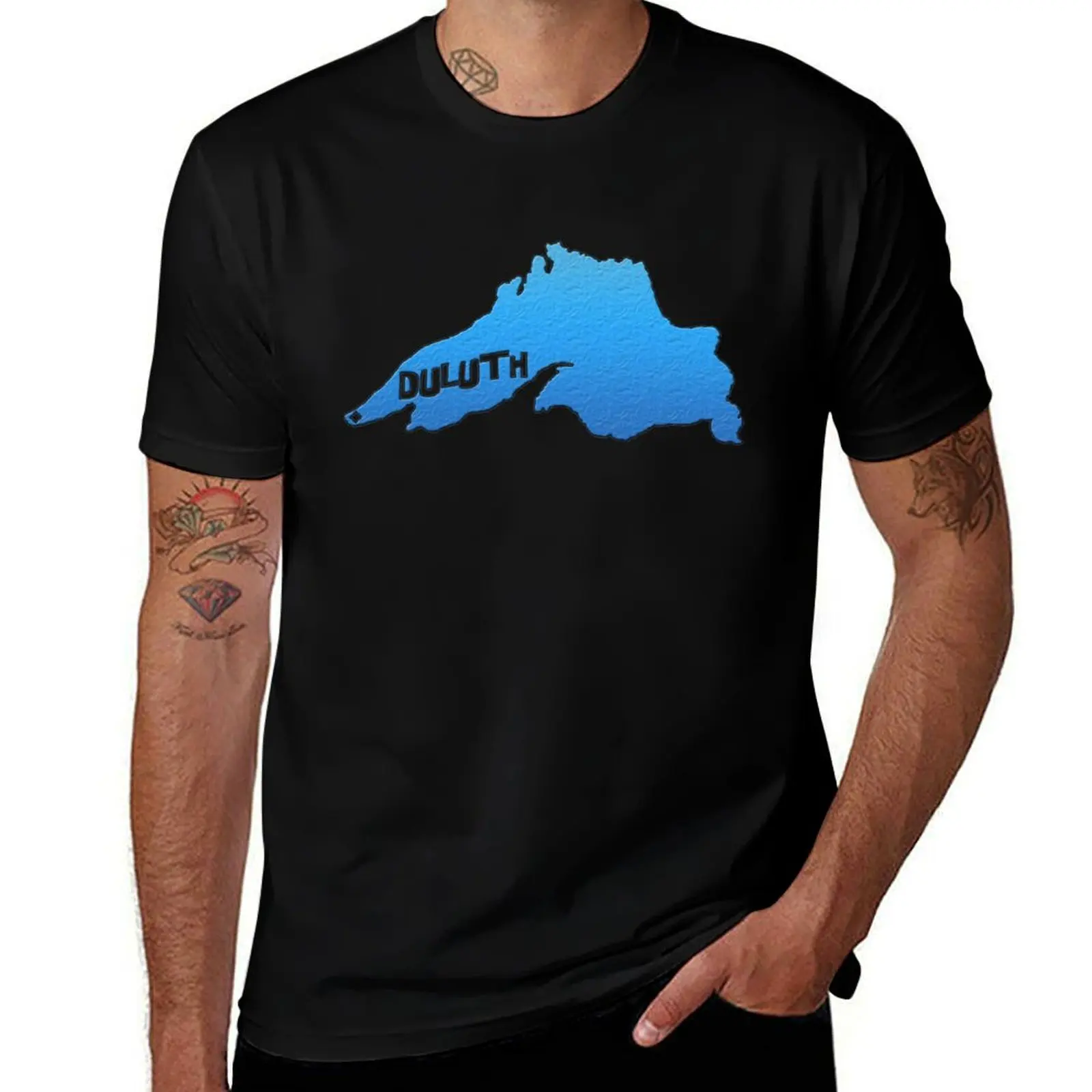 Lake Superior Outline with Duluth T-Shirt Running Performance Short Sleeve Tee T-Shirt