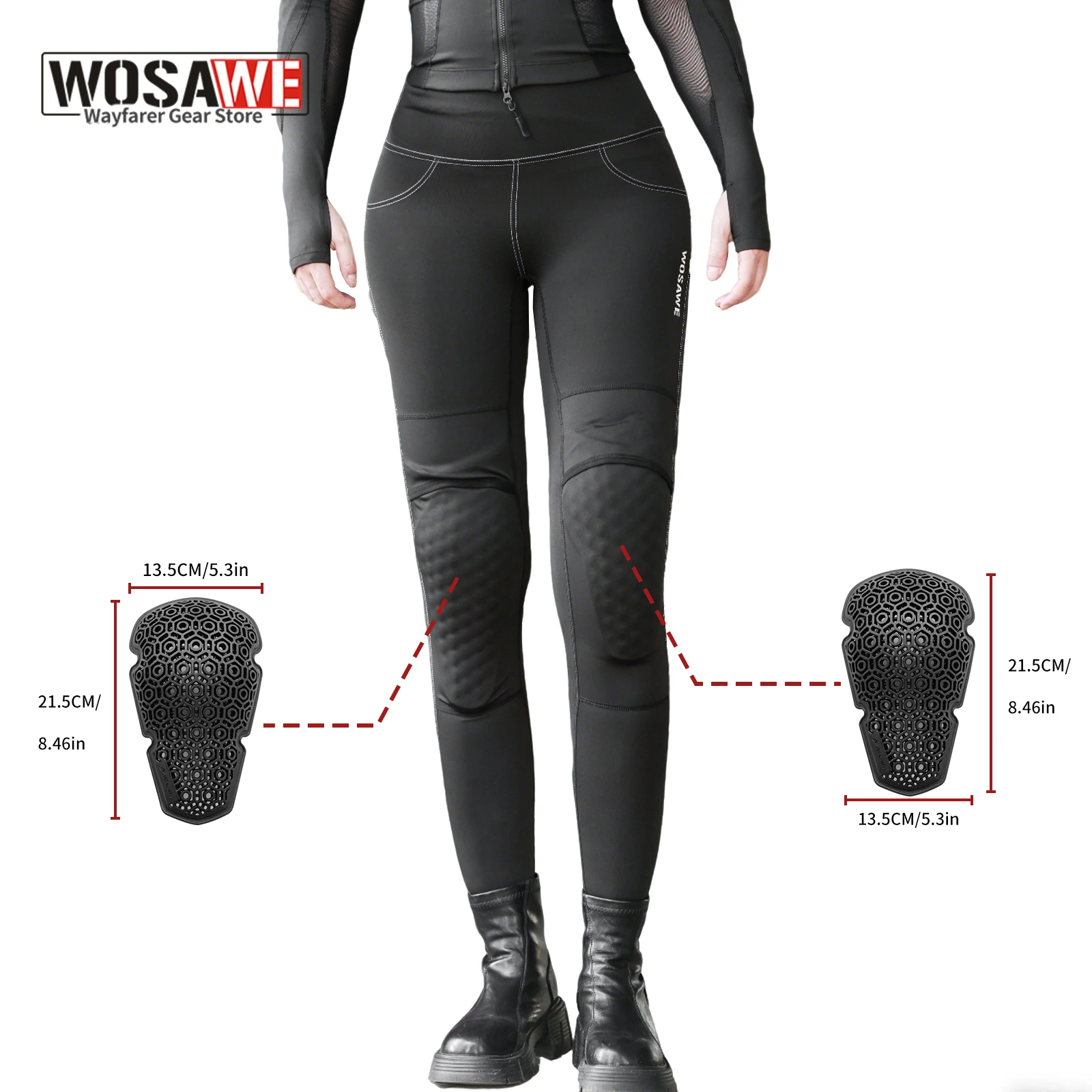 

WOSAWE Women Motorcycle Pants with removeable soft Pads Knee Protector High Waist Reflective Moto Rider Fitness GYM Trousers