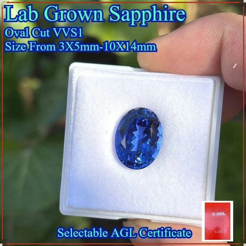 Lab Grown Sapphire Royal Blue Oval Shape Multiple Size Gemstone  Pass Diamond Tester for Diy Jewelry Making With AGL Certificate