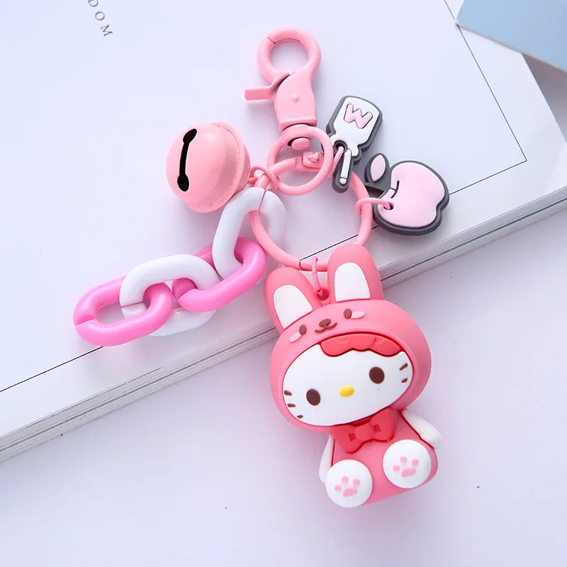 Sanrio Kawaii 3D Doll Keychain, Kuromi Cinnamoroll My Melody Hello Kitty Bell Bag Charm Key Ring Pendant Gift view 4