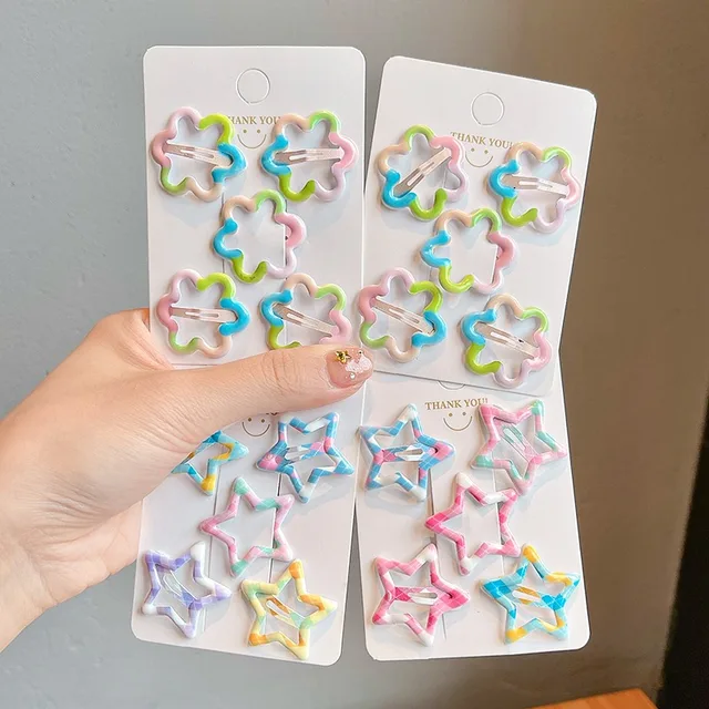 10 sztuk/zestaw dziewczynek kolorowe geometryczne ozdoby w kształcie gwiazdy spinki do włosów dla dzieci klasyczne śliczne Barrettes spinki do włosów dziecięce akcesoria do włosów