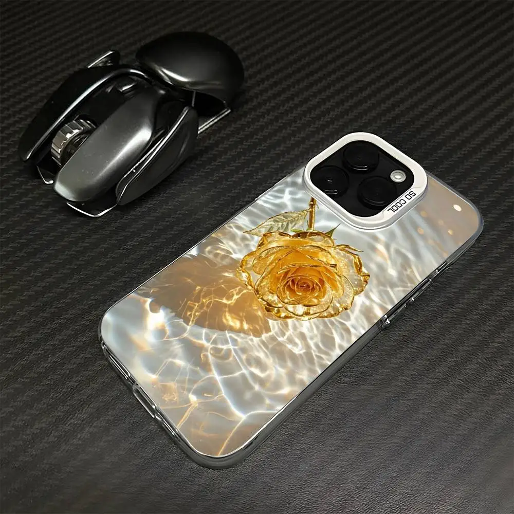 حافظة هاتف جميلة فاخرة باللون الذهبي الوردي لهواتف iPhone 16,15,14,13,12,11,Mini,Pro,MAX غطاء أبيض غير لامع مقاوم للصدمات