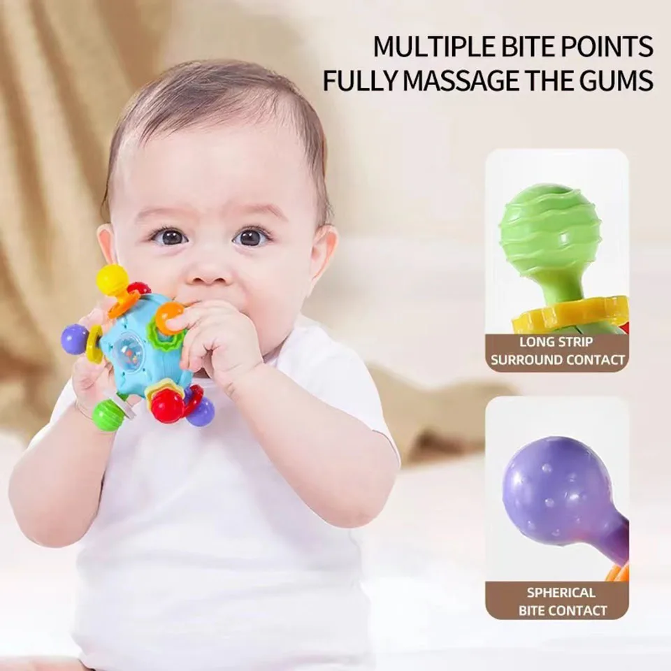 Manhattan-Silicone Hand Grip Ball, Gawing-Glue Dentes, Chocalho Potável, Som Brinquedo Calmante, Bebê Brinquedo Sensorial, Presente Recém-nascido, 0-12 Lua