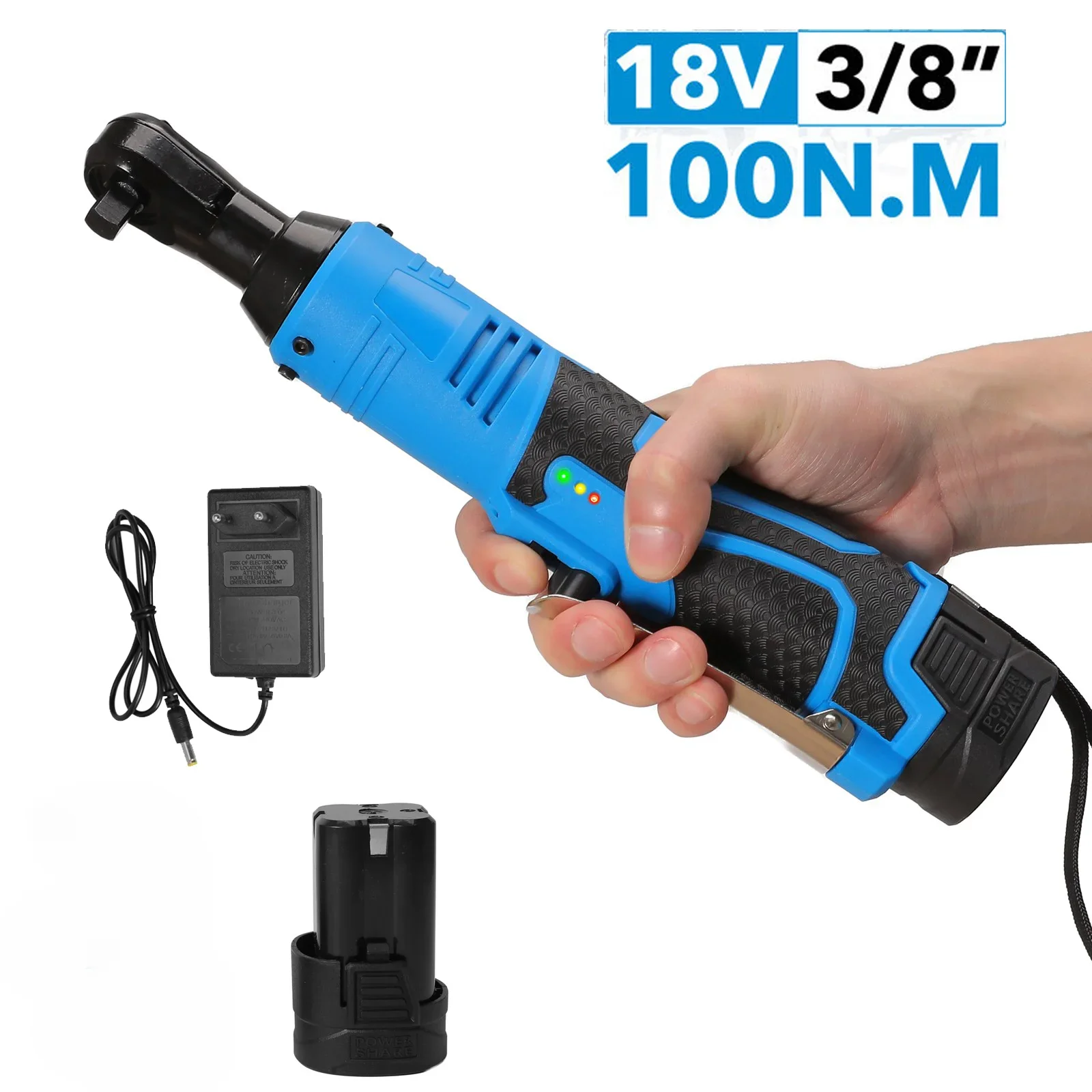 18V Cordless Electric Wrench 100Nm Right Angle Ratchet Wrenches Impact Rechargeable 3/8 Inch Car Repair Tool Set Angle Wrench