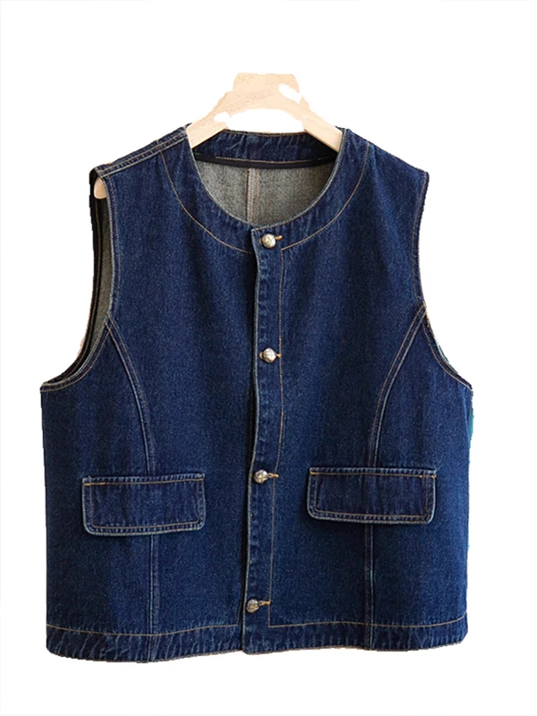 Chaleco vaquero azul japonés Retro para mujer, ropa de abrigo con capas para otoño e invierno, Top Svel, chaleco con almohadilla para el hombro de tamaño pequeño