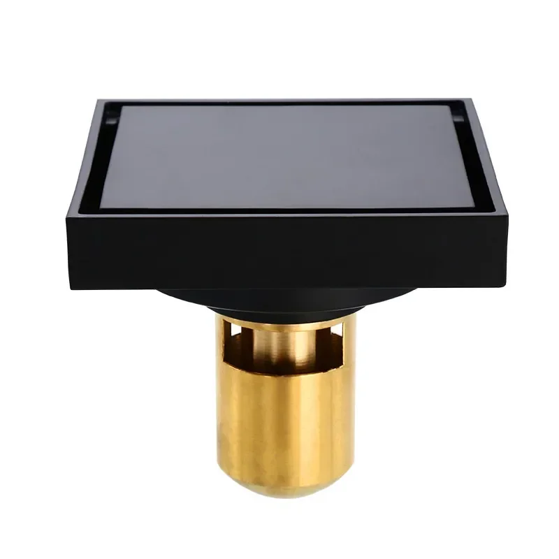 Modern Black Invisible Shower Floor Drain Bathroom Balcony Use Brass Material Rapid Drainage Tile Insert Square Drains