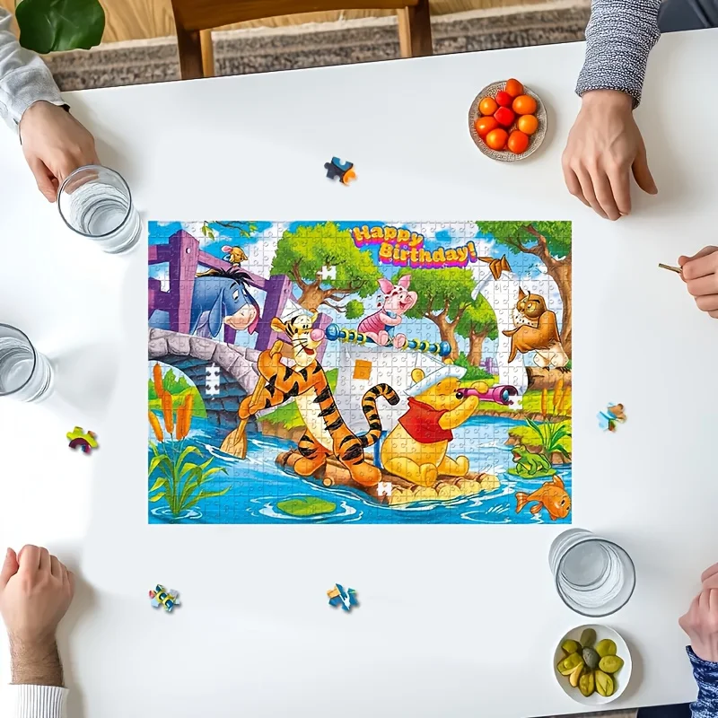 Puzzle tigrou, porcelet et Bourriquet, scène de forêt de Winnie-the-Pooh avec signe joyeux anniversaire, carton épais Irregul, 1000 pièces