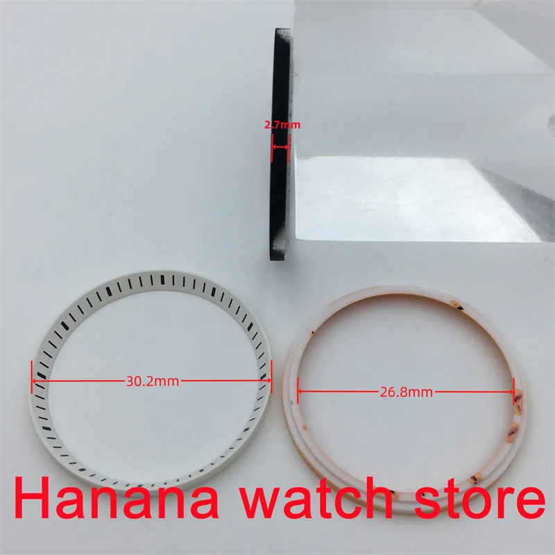 แหวนสีดำสีน้ำเงินส่วนของนาฬิกา30.2มม. * 26.8มม. * 2.7มม. สีเขียวขาวเหมาะสำหรับ SKX009 SKX007รุ่น NH35/NH36ตัวเรือนนาฬิกาผู้ชาย