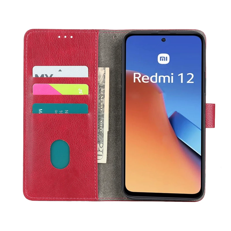 чехол на For Xiaomi Redmi 12 Case Original Leather Phone Cover For Carcasa Redmi 12 Wallet Funda Para Coque Redmi12 Mujer Hoesje