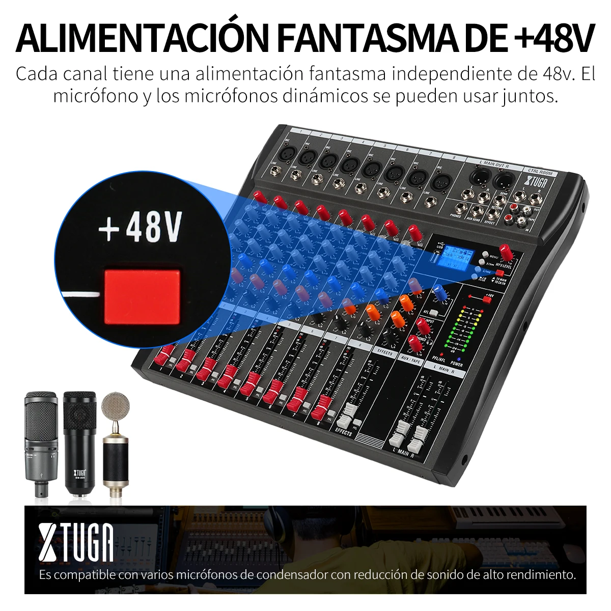 CT80X Professional 8-channel Audio DJ Mixer With Blueteeth Sound Mixer Audio Karaoke Phantom Power 48V USB