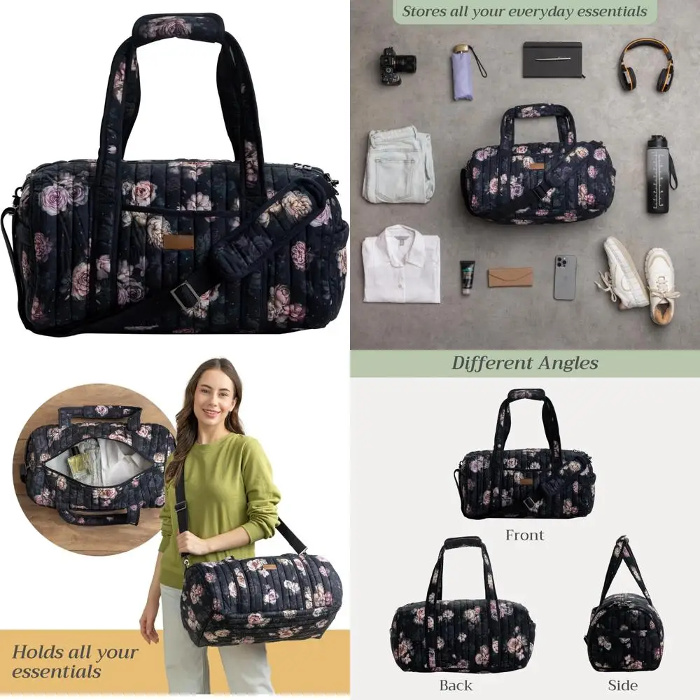 

Хлопковая стеганая дорожная спортивная сумка для выходных и деловых поездок — Moody Florals Design