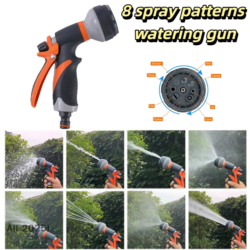 

1Pc 8 Spray patterns watering gun Garden Lawn Adjustable Nozzle Hose Watering Gun Lawn Hose Multifunction Irrigation Sprayer
