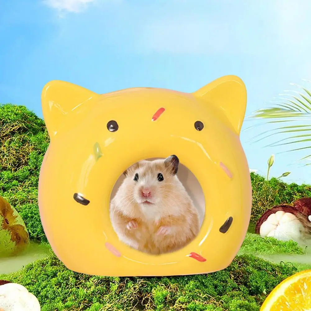 Safe Pet Hideout Ceramic Hamster Nest for Small Donut Shape Shelter Cabin for Hedgehog Chinchilla Pet House with Body for Summer