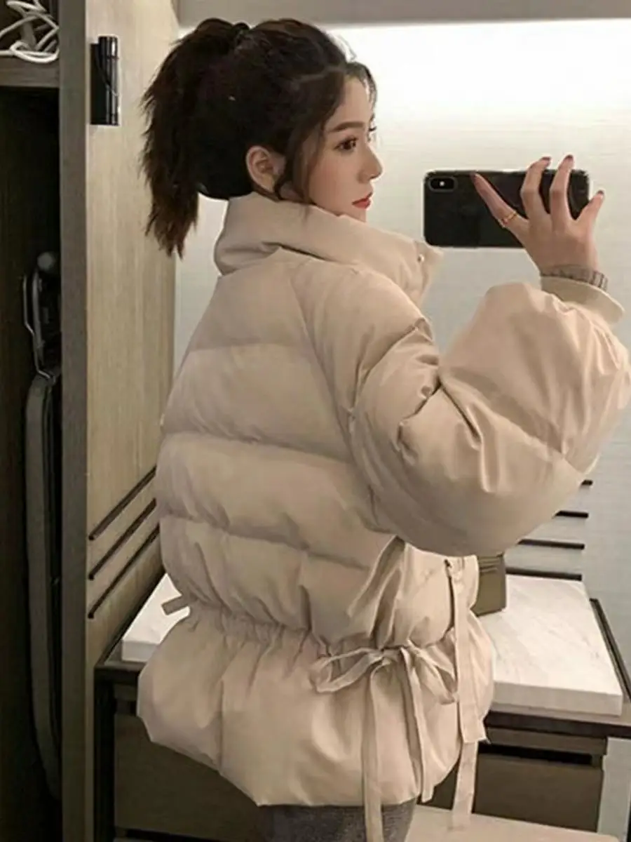 

Loose Thiened Cotton Jaet Women's Stand Collar Outerwear Comfortable Polyester Fabric Long Sve Zipper Closure Color