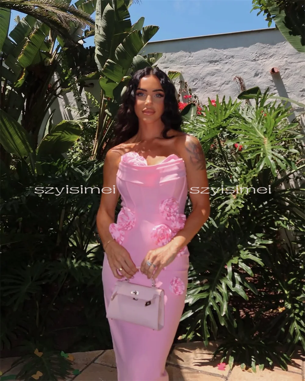 맞춤형 핑크 인어 꽃무늬 프롬 드레스 바닥 길이의 이브닝 드레스 럭셔리 민소매 정장 이브닝 드레스 럭셔리 2026