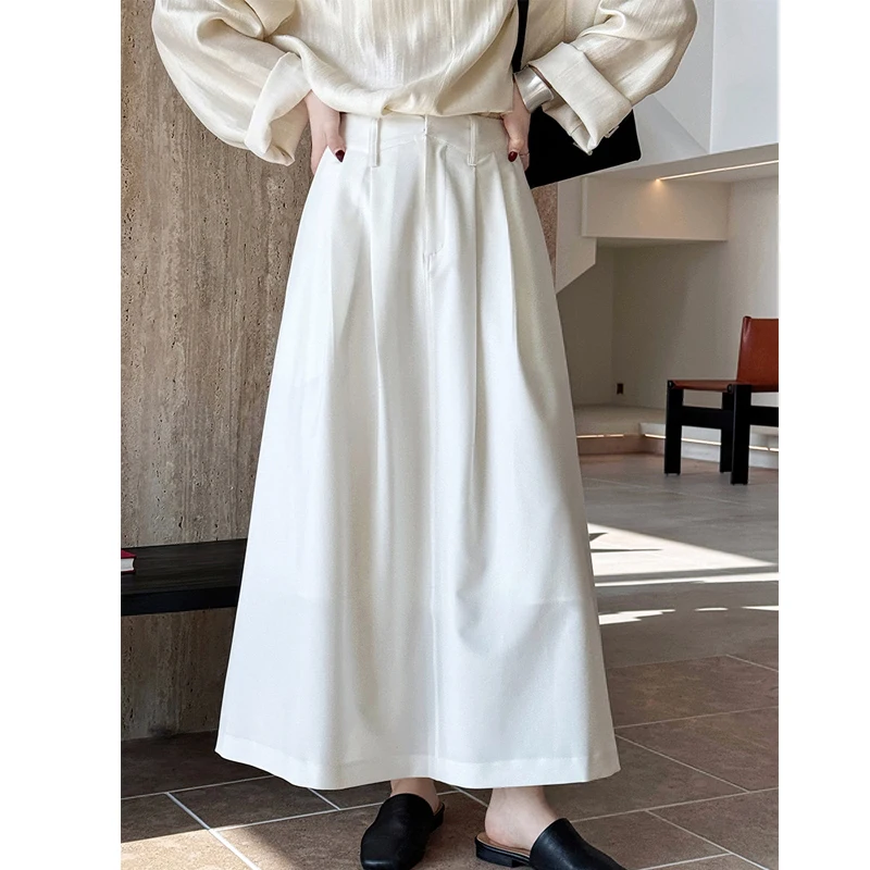 

2024 New Arrival Women's Elegant A-Line White Long Skirt High Waist Boho Skirt Femme Faldas Jupe Saia Spring Maxi Skirt