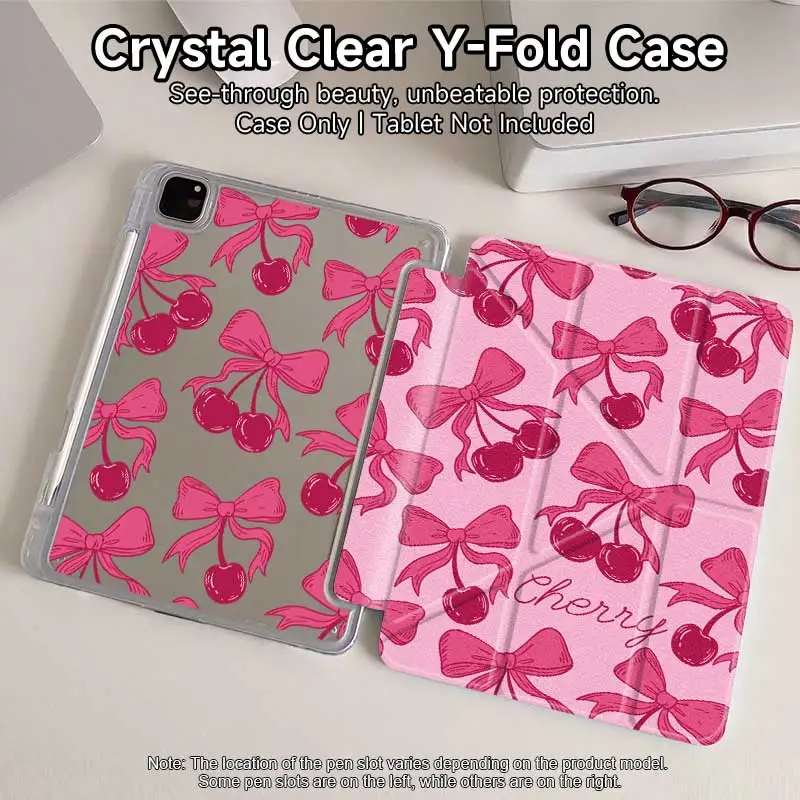 Pink Cherry Y-Fold Flip Protective Cover For iPad Air 11 Case iPad 10th 11th A16 9th Cover for iPad Pro 11 10.9in 13 M4 M5 2025