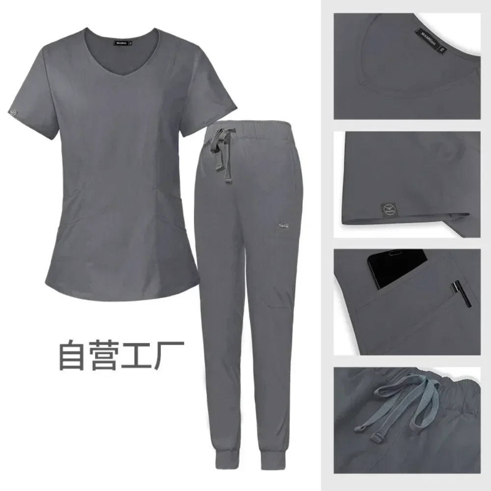 

LOGO Uniform Medical Scrubs Jogger Unisex Sets Summer White Hospital Uniforms Nurse Beauty Dental Salon Work Clothes Custom