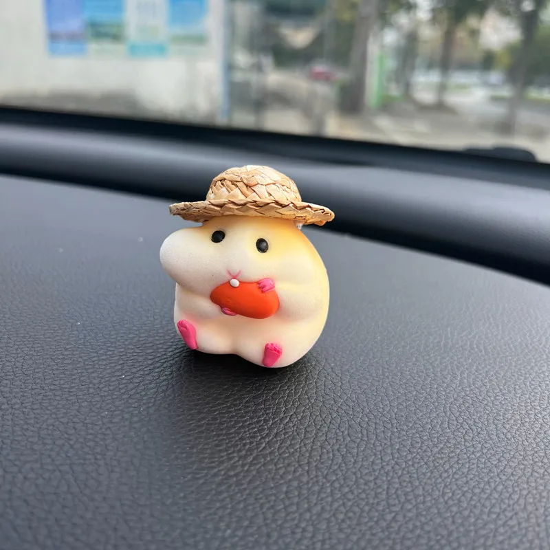 Cute hamster with straw hat car ornament car decoration car interior dashboard accessories For Mercedes-Benz  Opel Skida car