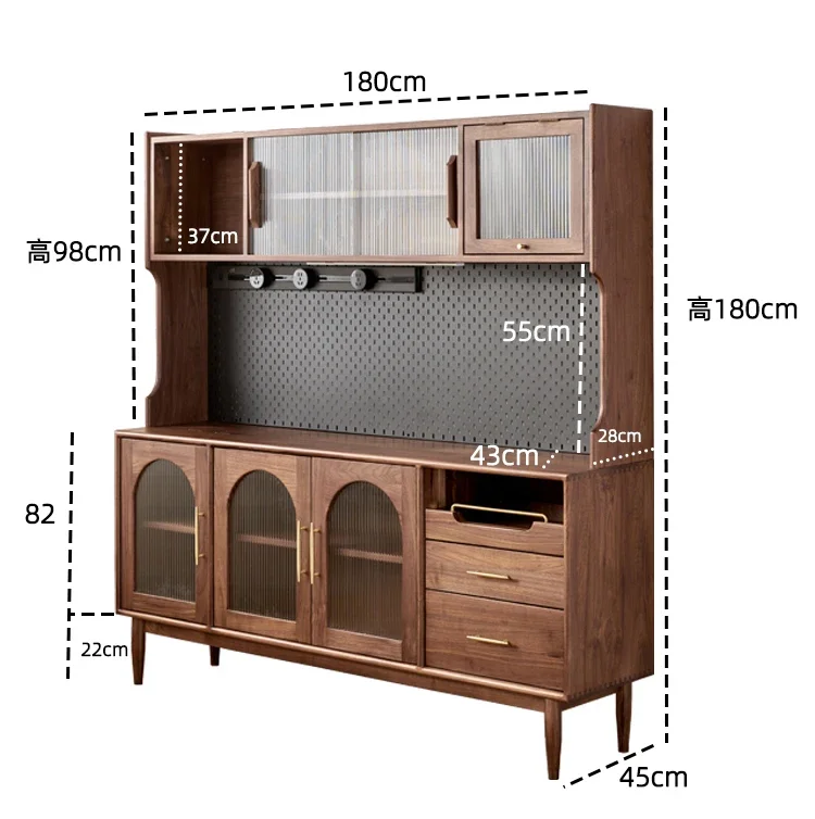 Black walnut side cabinet, solid wood bar, integrated storage against the wall