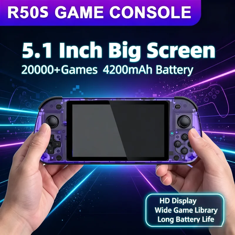 R50S Retro Handheld Game Console 5.1 Inch 854*480 Large Screen Portable Video Player with Linux System for Boys