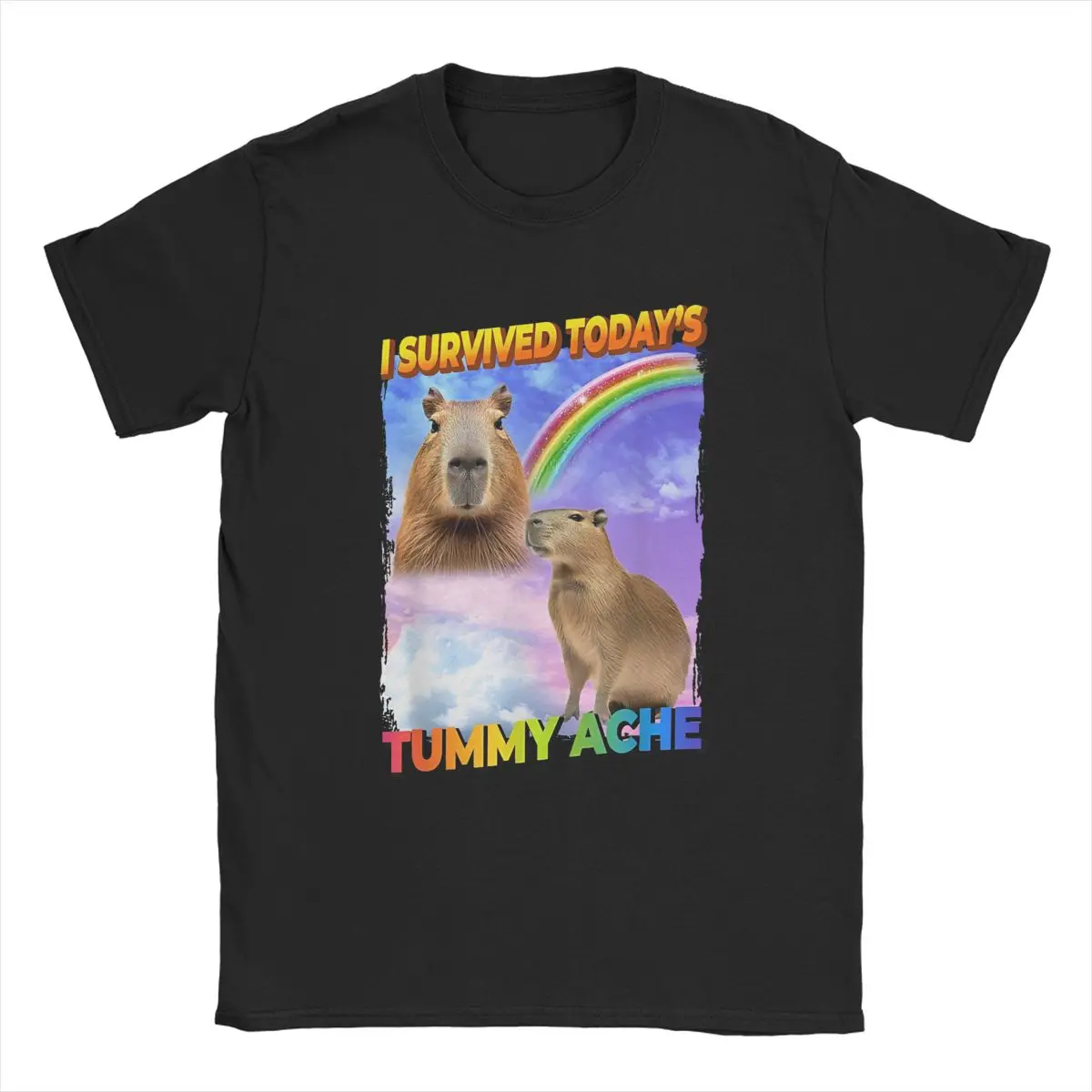 

Men's T-Shirt I Survived Today's Tummy Ache Funny Pure Cotton Tee Short Sleeve Cat Meme Casual T Shirts O Neck merch Plus Size