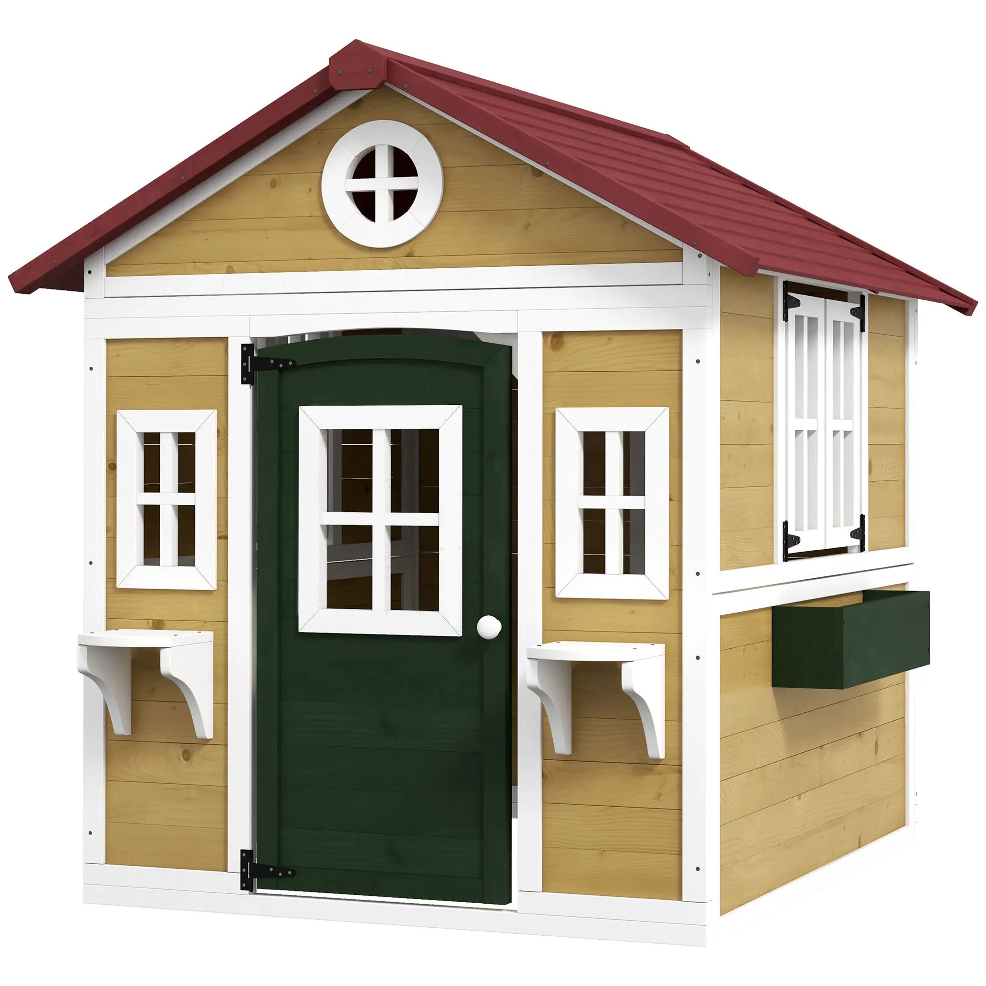 

For Wooden Playhouse for Kids Outdoor with Door, Windows, Planter Pots and Boxes for Toddlers 3-8 Years, Beige