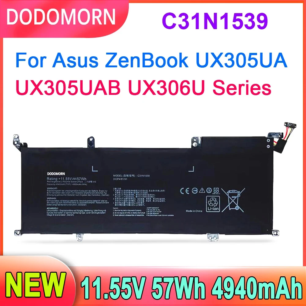 

DODOMORN C31N1539 C31PN9H Laptop Battery For Asus ZenBook UX305U UX305UA UX305UAB UX306 UX306U UX306UA Series 57Wh