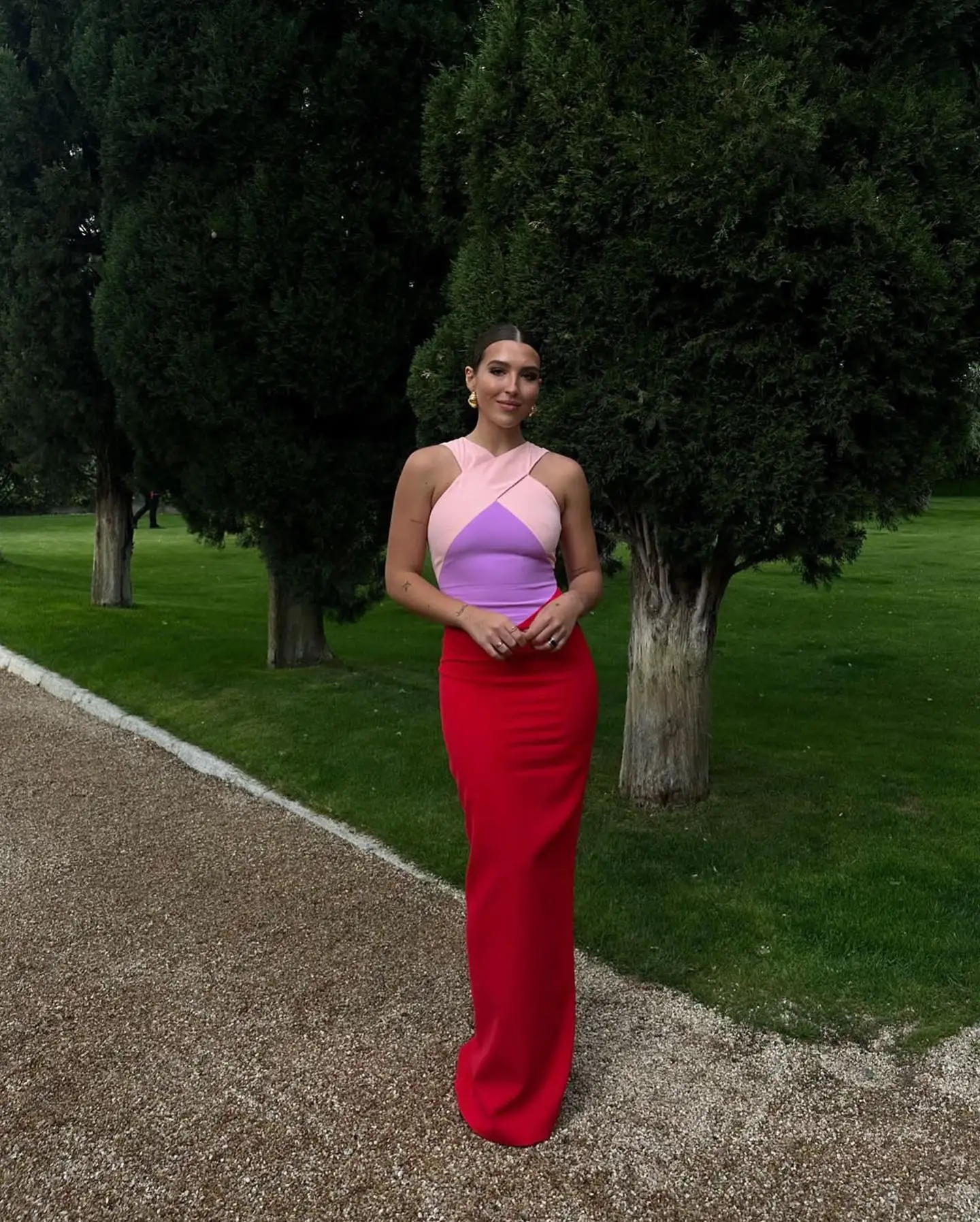 

Customized Graceful V-Neck Cap Sleeve Evening Dress Delicate Contrast Color Celebrity Gowns Sexy Back Slit Party dress