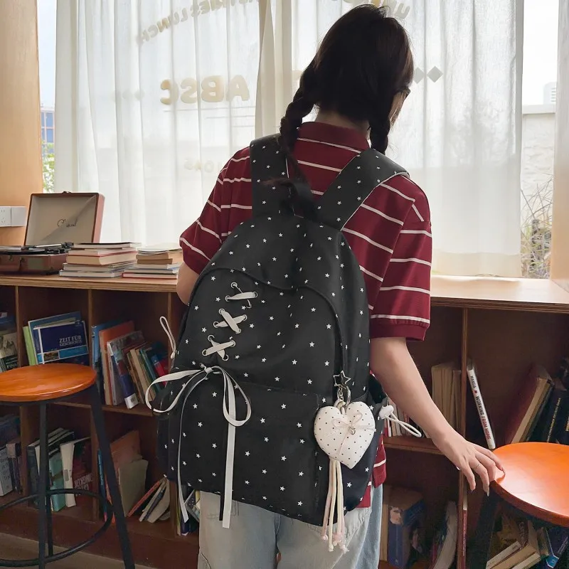 Polka Dot Bow Backpack for Women Women with Pendant Laptop Backpacks Light Travel Rucksack for Daily Use Hiking Trip