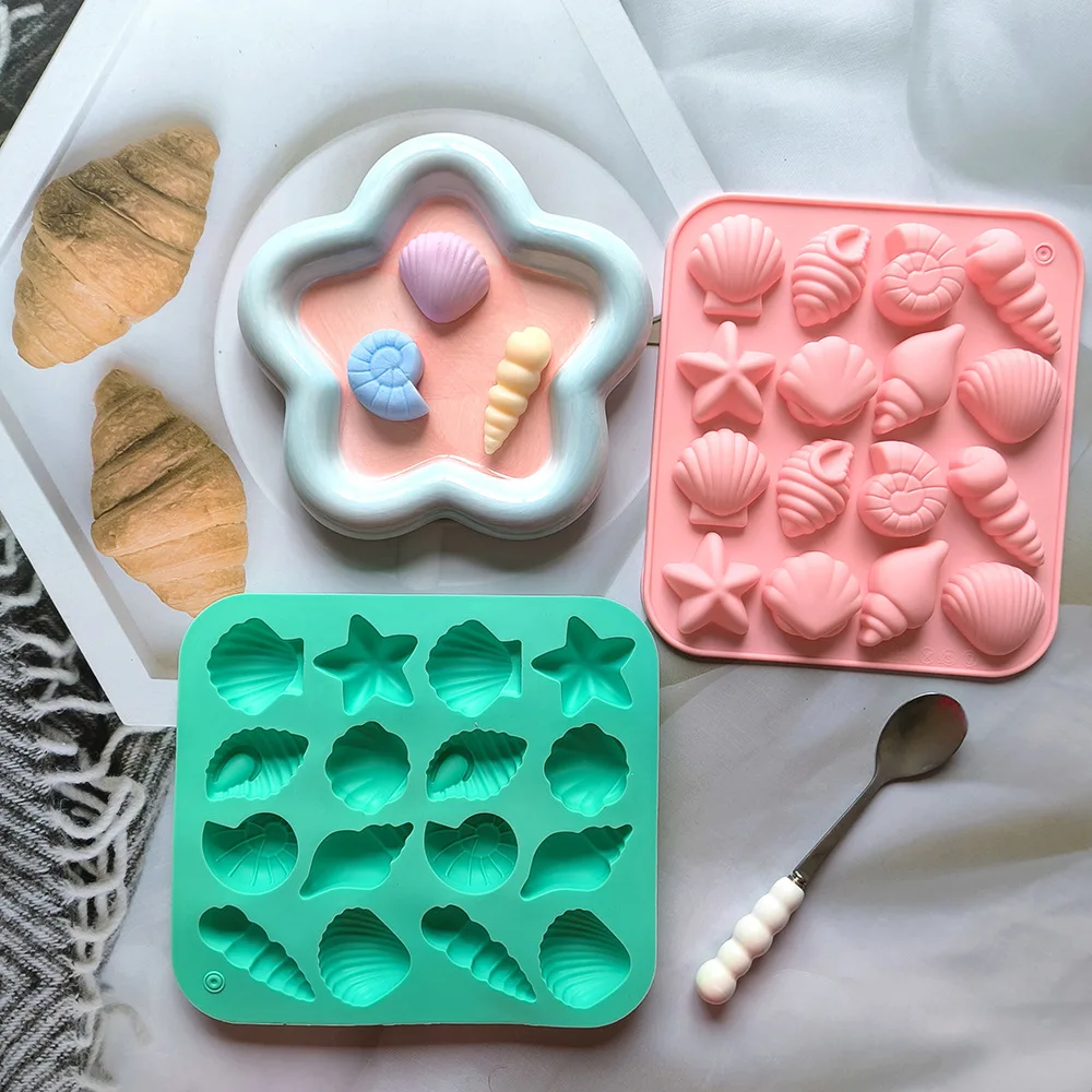 Chocolate Silicone Mold 3D Shell Marine Animal Shape - 16 Cavity Candy Cake Decor Mold for Pudding Jelly DIY Baking Supplies