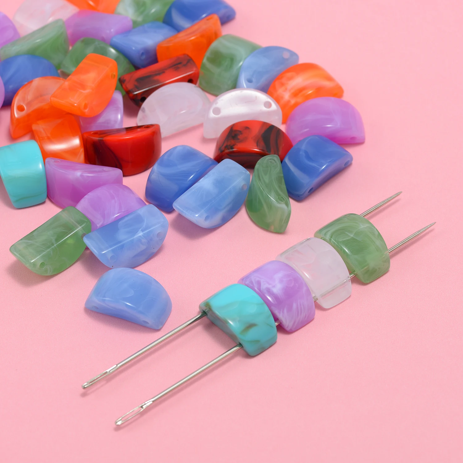 10PCS 14x26mm Acrylic Two Tone Tree Stump Shape Beads Irregular Cloud Swirled Loose DIY Bracelet Necklace Jewelry Accessories