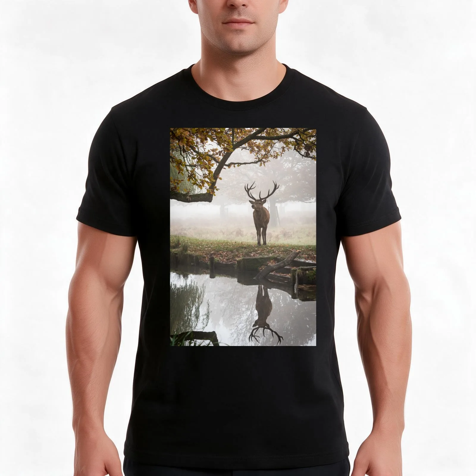 Red Deer Stag T-Shirt, Summer Casual Cotton Tee, Oversized Streetwear Tops, Vintage Graphic Print, Loose Fit Short Sleeve