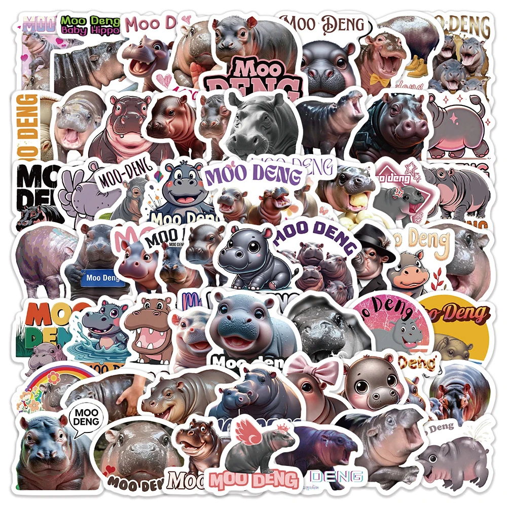 

10/30/50PCS Cute Moo Deng Hippopotamus Stickers Kawaii Animal Sticker DIY Scrapbook Luggage Laptop Bike Cartoon Decals Kids Toys