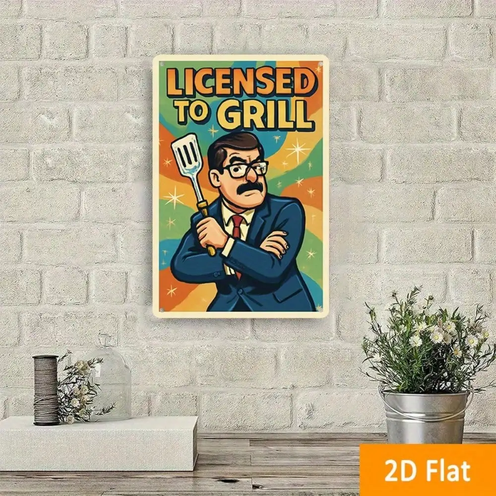 

1PC "Licensed To Grill" Tin Sign - Perfect Grilling Area Decor For Dads, 8x12in/20x30cm